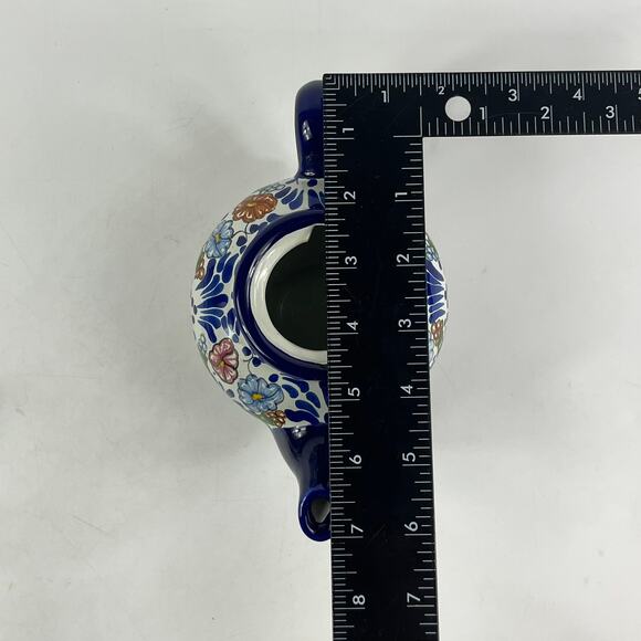 Talavera Pottery Teapot Ansar Puebla Mexico Hand Painted Floral Folk Art 7"x4.5" - Picture 11 of 12